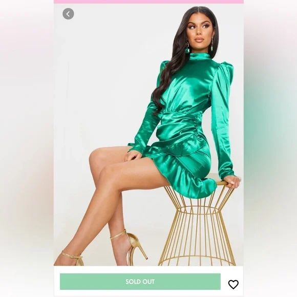 Women's Bright Green High Neck Frill Detail Bodycon Dress - Size 2